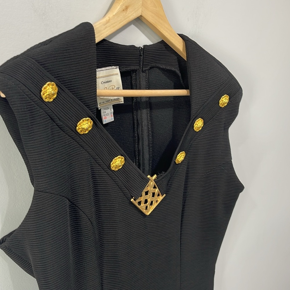 Vintage Joseph Ribkoff women size 8 dress black cocktail sleeveless gold decor - Picture 3 of 16